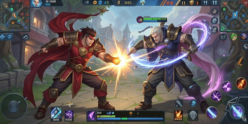 Tangkapan layar gameplay seru dari 3446 di arena MOBA.