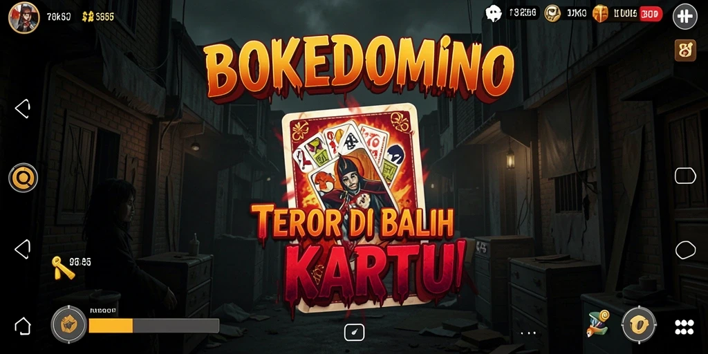 Tampilan gameplay BOKEDOMINO yang mencekam dengan suasana gelap.