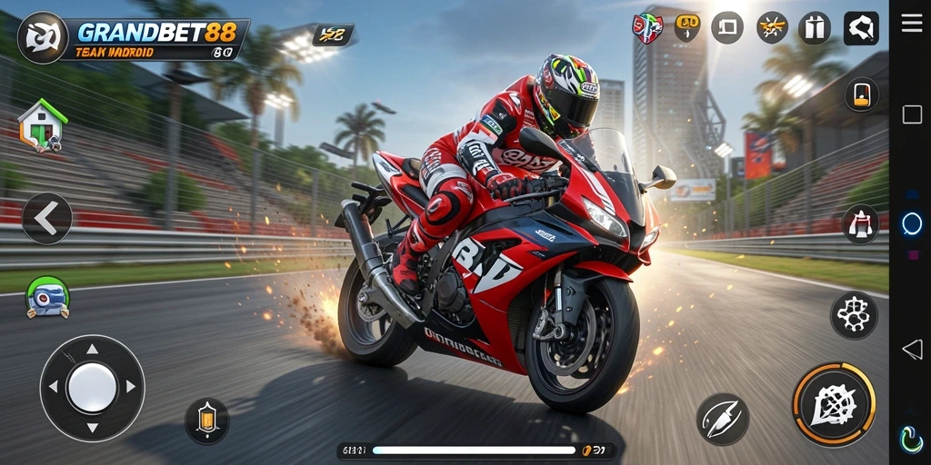 Tampilan gameplay seru dalam balapan motor yang mendebarkan.
