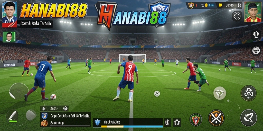 Tampilan gameplay HANABI88 yang menggambarkan aksi sepak bola yang seru.
