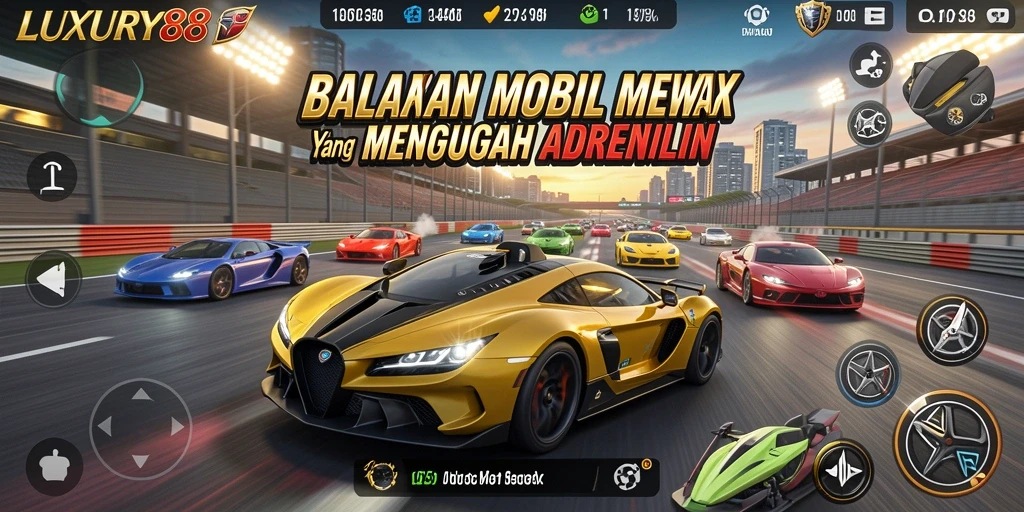 Screenshot gameplay LUXURY88 menampilkan balapan mobil mewah yang seru.