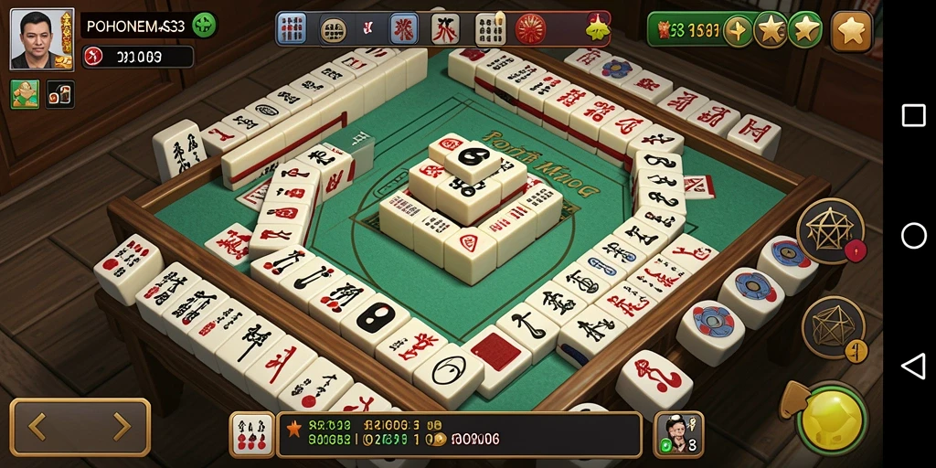 Tampilan gameplay menarik dari POHONEMAS33 saat menyusun ubin Mahjong.