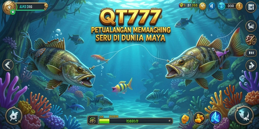 Screenshot menunjukkan gameplay memancing di QT777 dengan keindahan alam yang memukau.