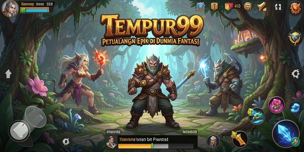 Tangkapan layar gameplay TEMPUR99 yang menggambarkan petualangan seru di dunia fantasi.